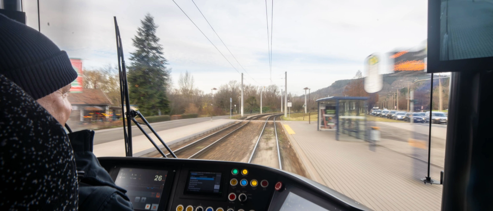 Blick aus dem Führerstand der Lichtbahn. 